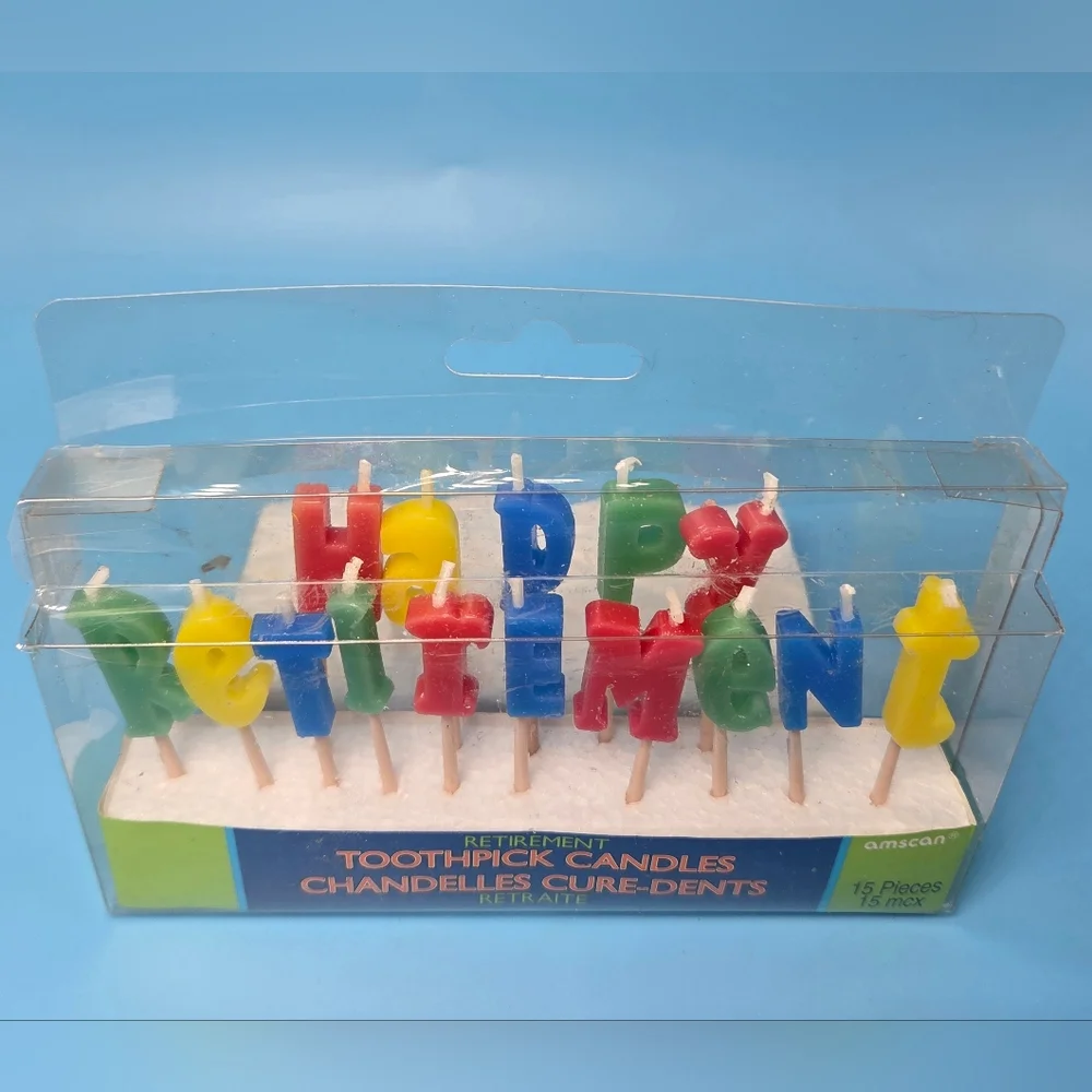 Multi Colored 'HAPPY RETIREMENT' Cake Candle Set, NEW